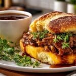 French Dip Sandwich on Brioche Bun with au Jus