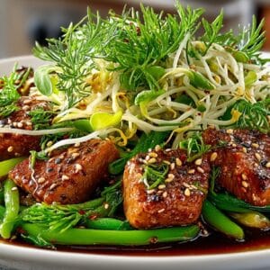 Garlic & Sesame Stir Fry Pork with crispy fresh Bean Sprouts