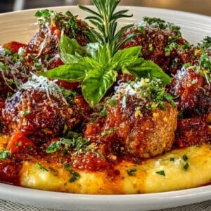 Italian Meatballs with Creamy Parmesan Polenta