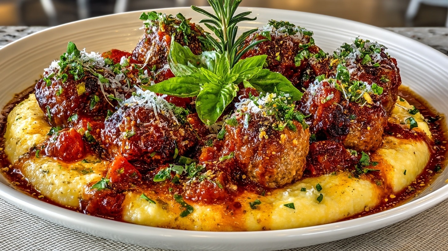 Italian Meatballs with Creamy Parmesan Polenta