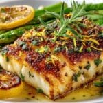 Lemon & Rosemary Grilled Cod with grill cooked fresh Asparagus