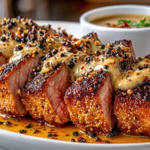 New York Steak with classic Peppercorn Sauce