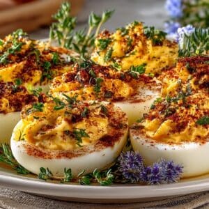 Oeufs Mayonnaise (halved Hard Cooked Eggs topped with homemade Mayonnaise)