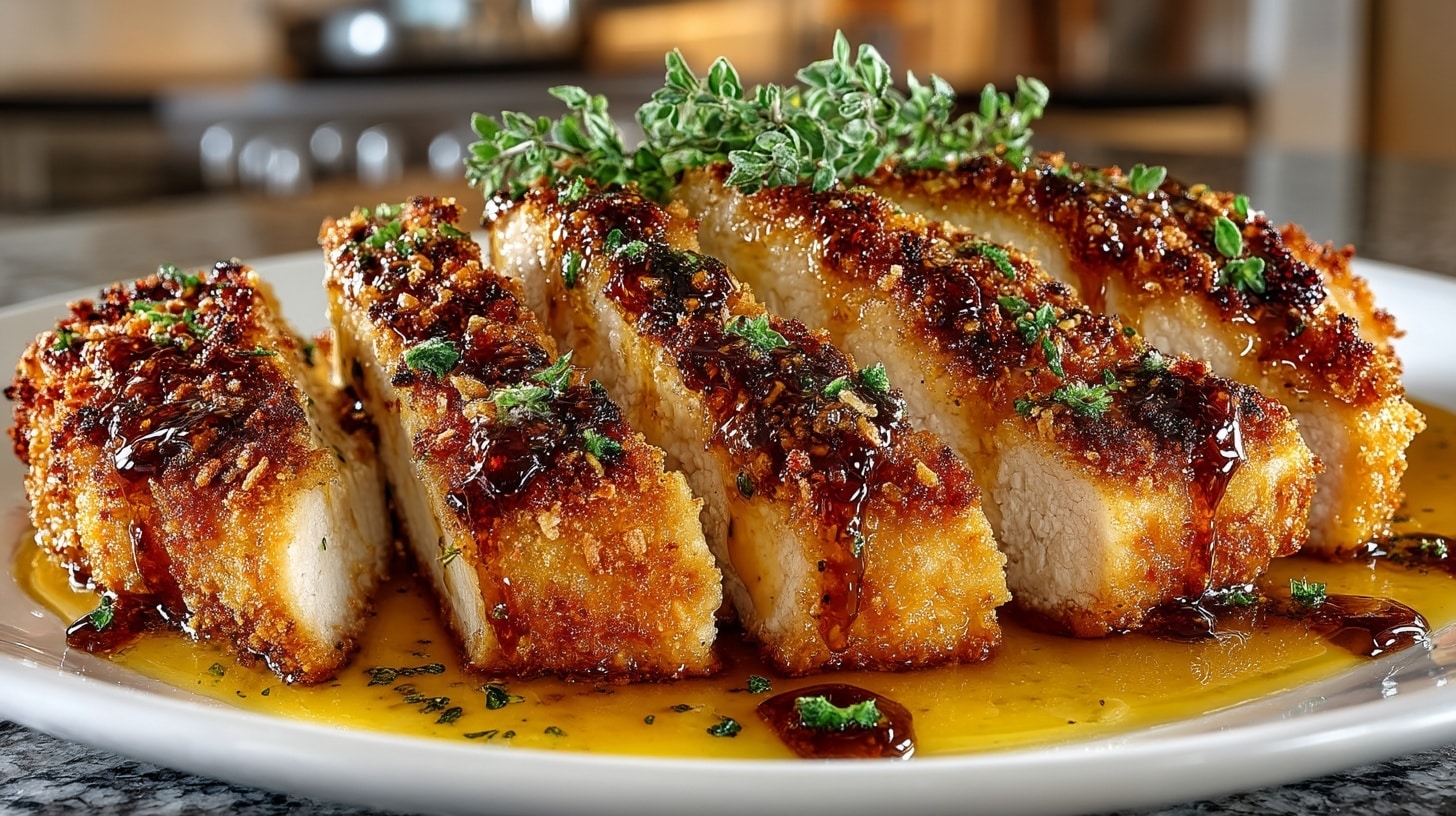 Sauteed Panko-Crusted Chicken Breast with Mustard-Maple Pan Sauce