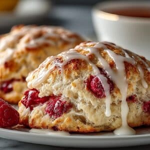 Raspberry Scones with Lemon Glaze