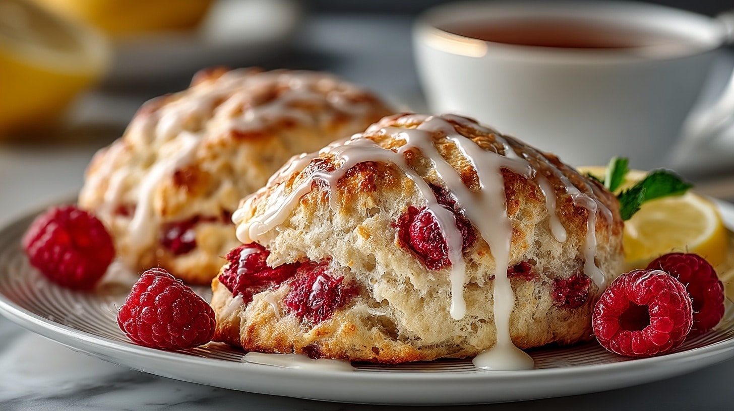 Raspberry Scones with Lemon Glaze