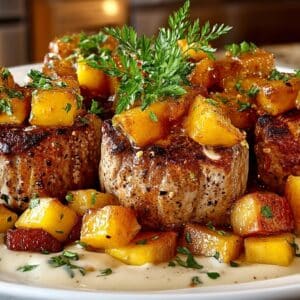 Sauteed Pork Tenderloin with caramelized Apples and Brandy Cream Sauce