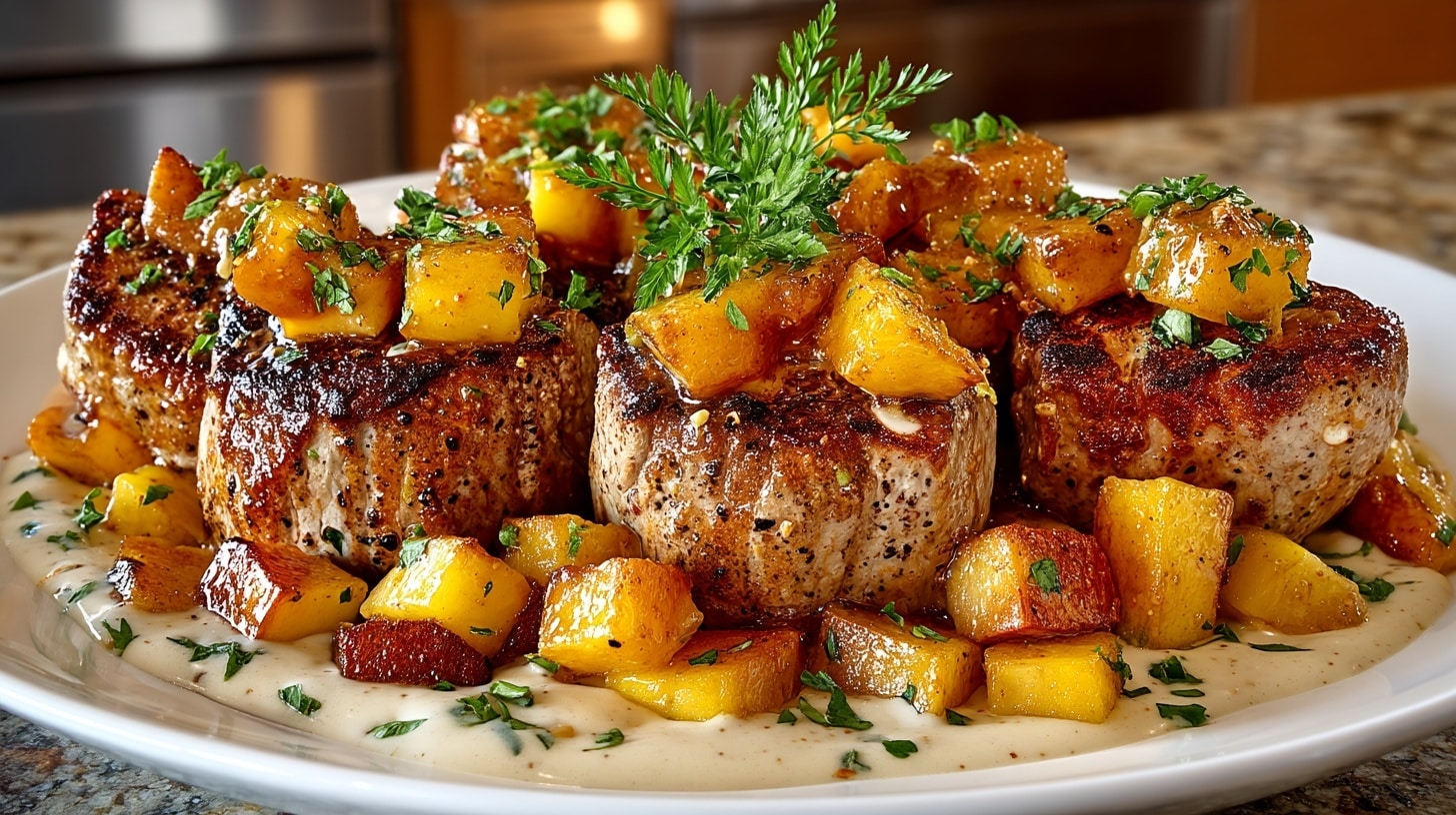 Sauteed Pork Tenderloin with caramelized Apples and Brandy Cream Sauce