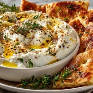 Scordalia (Italy's Creamy Garlic Dip) with Boiled Pasta Crispy Flatbread Wedges