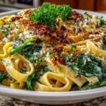 Homemade Spinach Fettuccine with Alfredo Sauce