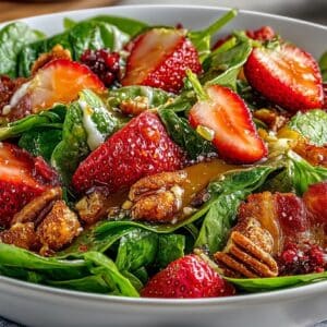 Strawberry Spinach Salad with Bacon & Candied Pecans