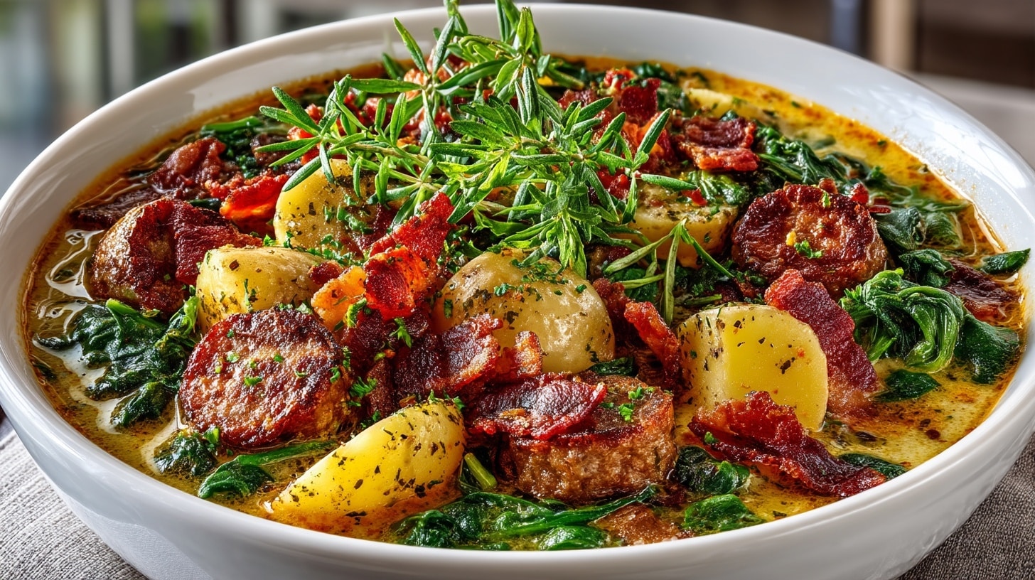 Zuppa Toscana, creamy Sausage, Spinach, Bacon and Potato Soup