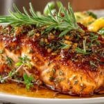 Brown Sugar glazed grilled Cedar Plank Salmon with fresh Herbs