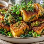 Miso Rice Cakes (Tteok) with Spinach and Peas