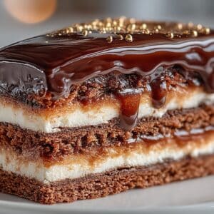 six layer Chocolate Opera Cake with Ganache filling