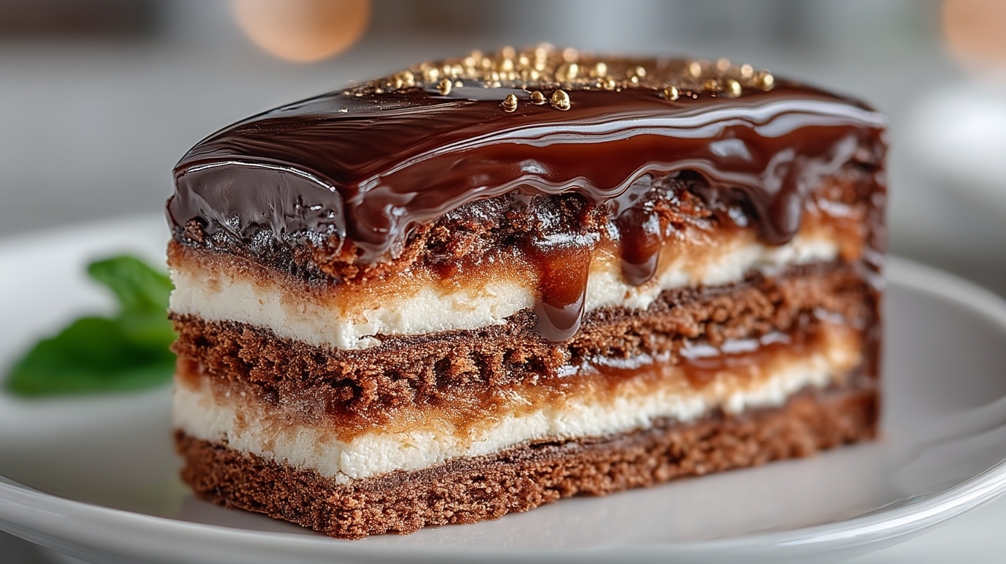 six layer Chocolate Opera Cake with Ganache filling