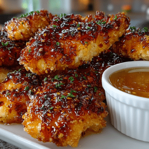 air fryer Honey Butter Garlic Chicken Tenders with hot Honey Butter Dip