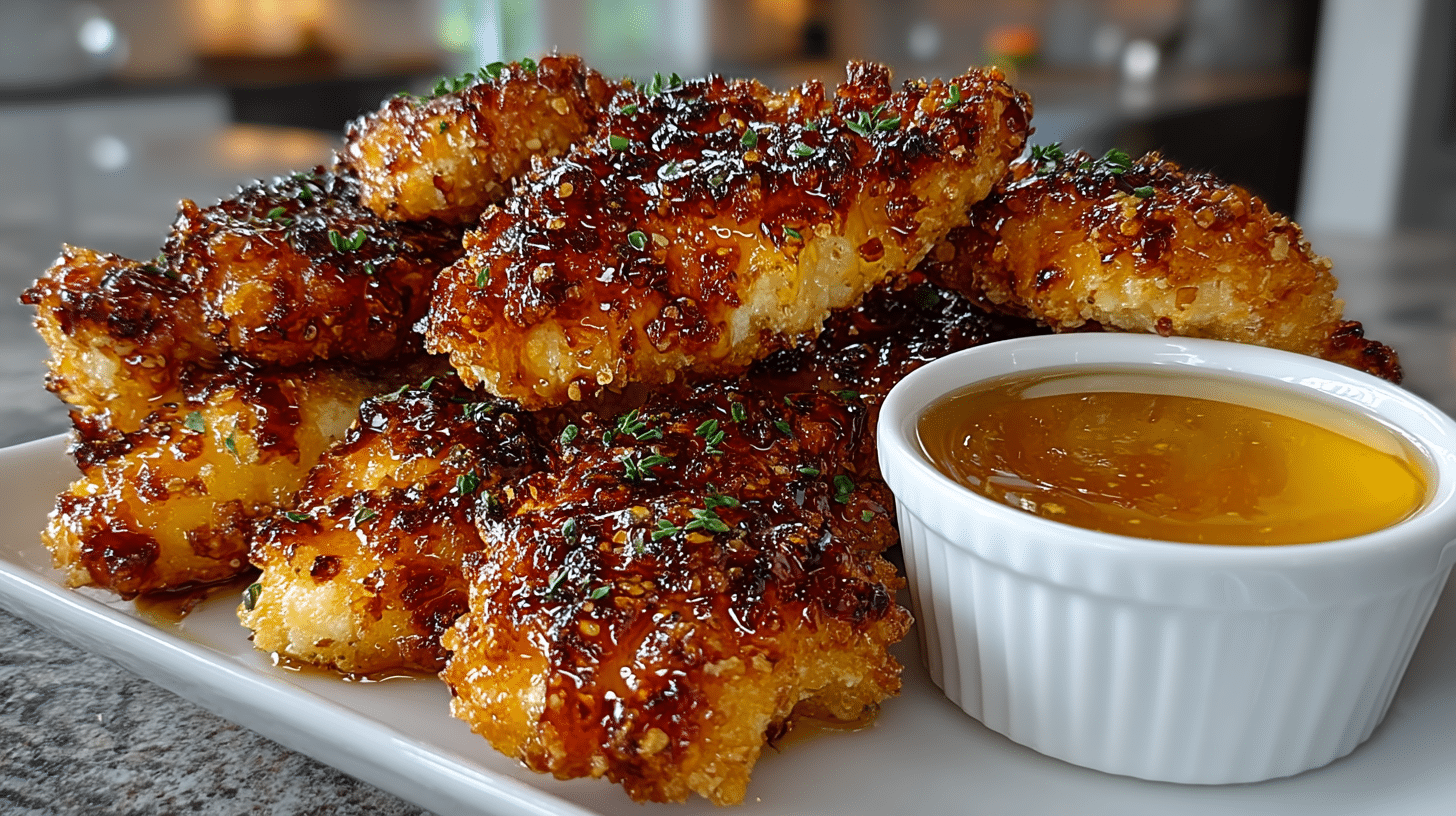 air fryer Honey Butter Garlic Chicken Tenders with hot Honey Butter Dip