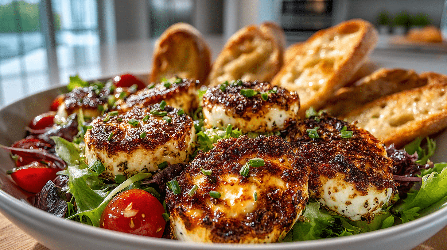 Baked Goat Cheese Salad with toasted Garlic Baguettes