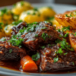 Classic Beef Bourguignon, served with Parmesan roasted Potatoes