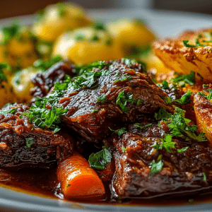Classic Beef Bourguignon, served with Parmesan roasted Potatoes