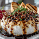 Brie Wheel topped with hot Brown Sugar, Pecans and Kahlua served with Apples & grilled French Bread