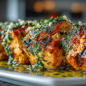 char-cooked Mediterranean-style Chicken Brochettes with Charmoula Sauce (Garlic, Cumin, fresh Herbs, Lemon, & Olive Oil)