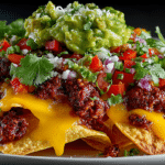 Chorizo Jack Cheese Nachos with Mango Guacamole
