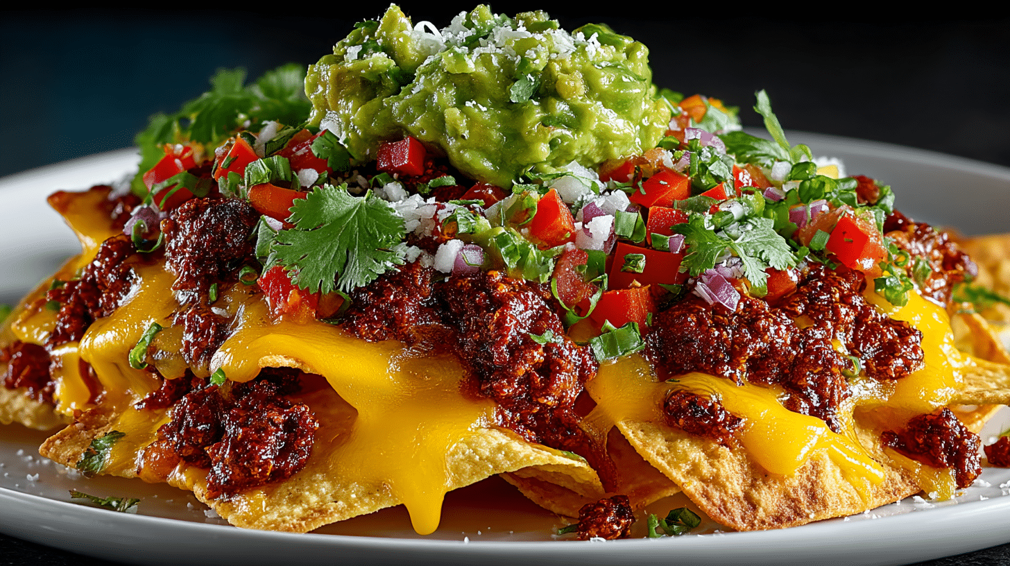 Chorizo Jack Cheese Nachos with Mango Guacamole