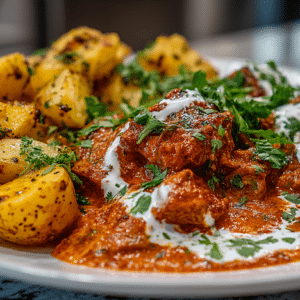 classic Butter Chicken; roasted Potatoes with East Indian Spices