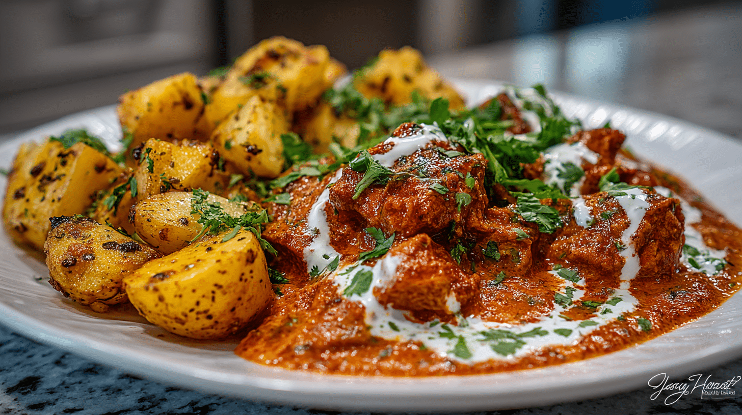classic Butter Chicken; roasted Potatoes with East Indian Spices