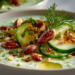 Cucumber Gazpacho with toasted Marcona Almonds