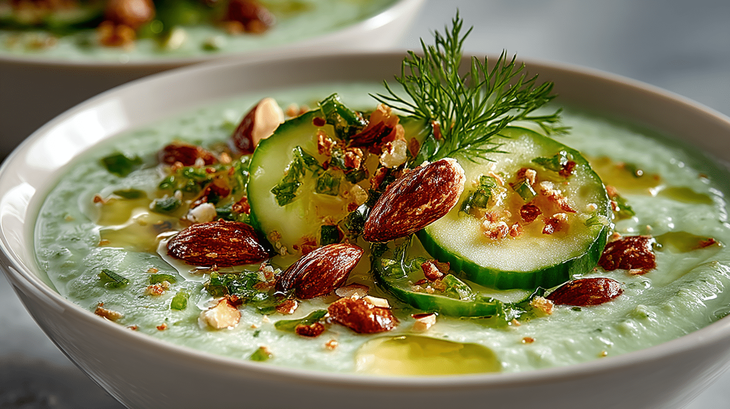 Cucumber Gazpacho with toasted Marcona Almonds