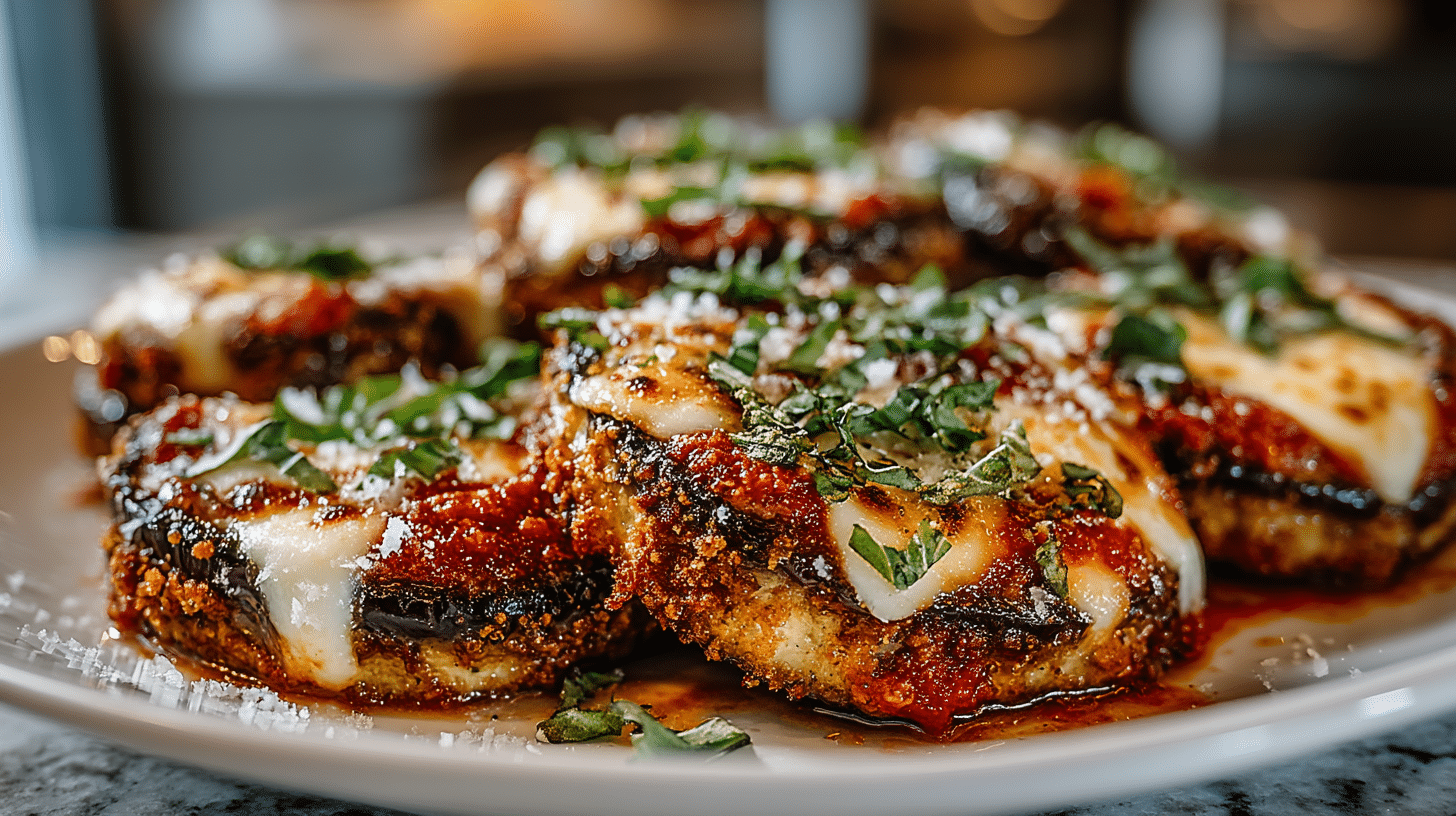 Eggplant Parmesan Rounds topped with Marinara & Mozzarella