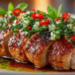 Flame Roasted Five-Spice Pork Tenderloin with Mint Salsa