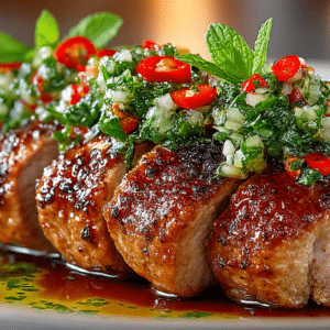 Flame Roasted Five-Spice Pork Tenderloin with Mint Salsa