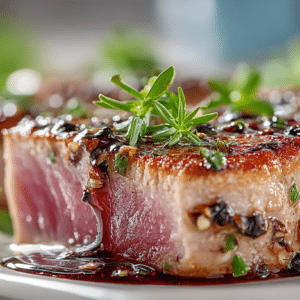 Grilled Tuna Steaks with Red Wine Vinegar and Mustard Vinaigrette