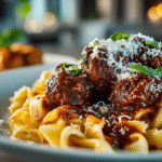 Homemade Pasta with Meat Sauce, and Bowl of Italian Meatballs