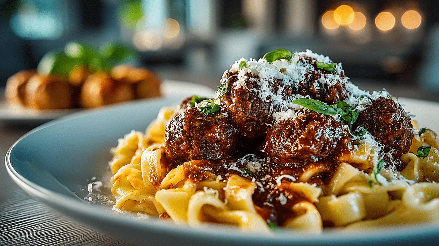 Homemade Pasta with Meat Sauce, and Bowl of Italian Meatballs