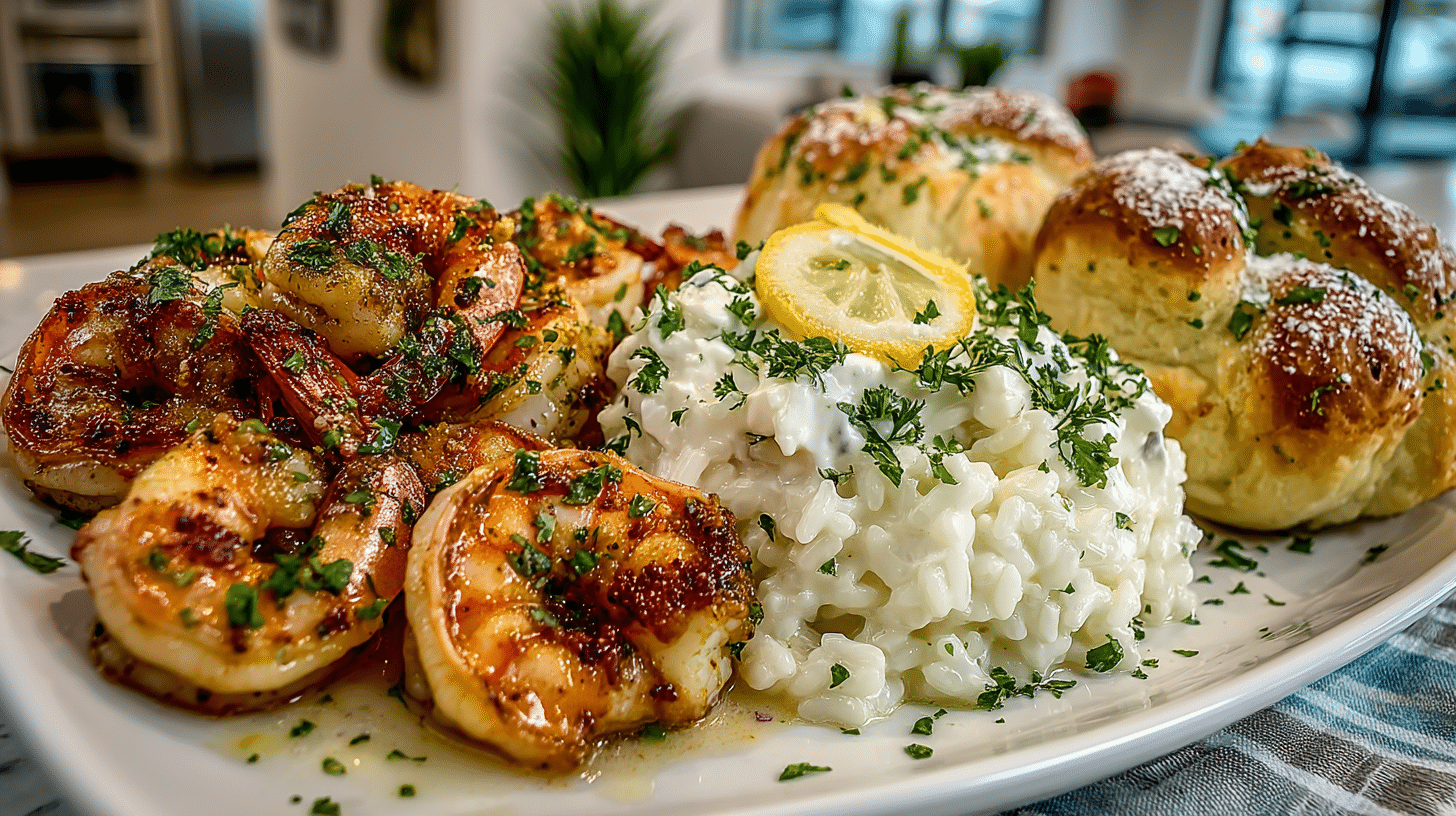 Lemon-Zested Springtime Risotto with Mascarpone; Shrimp Scampi with Garlic Knots