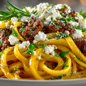 Linguine with Spiced Beef and Feta