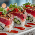 Nitro Roll with Sriracha, Ahi, Cucumber, & Pickled Ginger