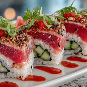 Nitro Roll with Sriracha, Ahi, Cucumber, & Pickled Ginger