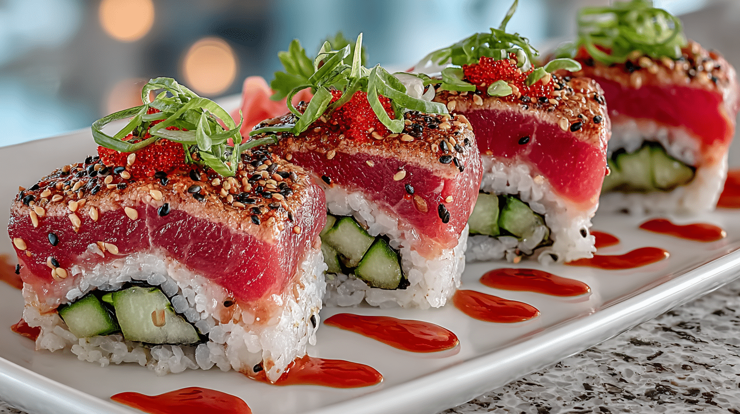 Nitro Roll with Sriracha, Ahi, Cucumber, & Pickled Ginger