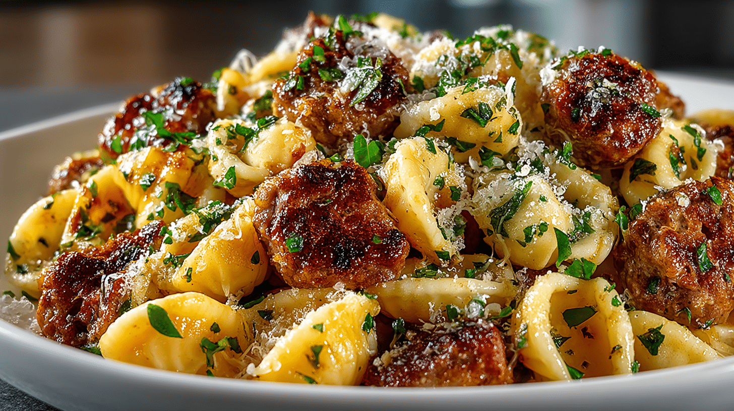 One pan Orecchiette & spicy Turkey Sausage Pasta