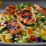 Orzo Vegetable Salad with Chicken using the produce we chopped