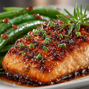 pan roasted Salmon with sweet & tangy roasted Green Beans