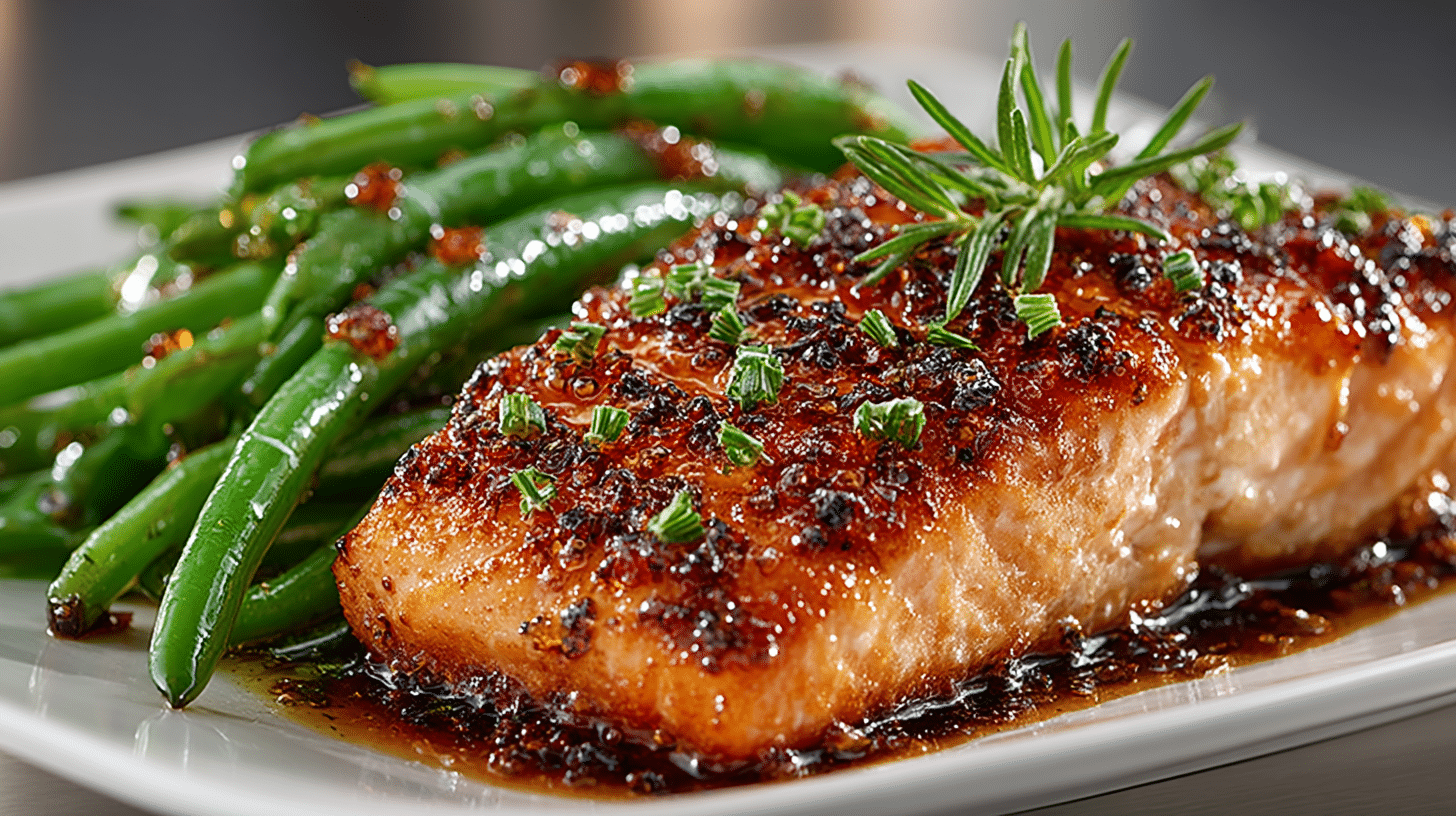 pan roasted Salmon with sweet & tangy roasted Green Beans