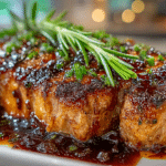 pan-seared Rib Eye Steak with Rosemary-Port Sauce