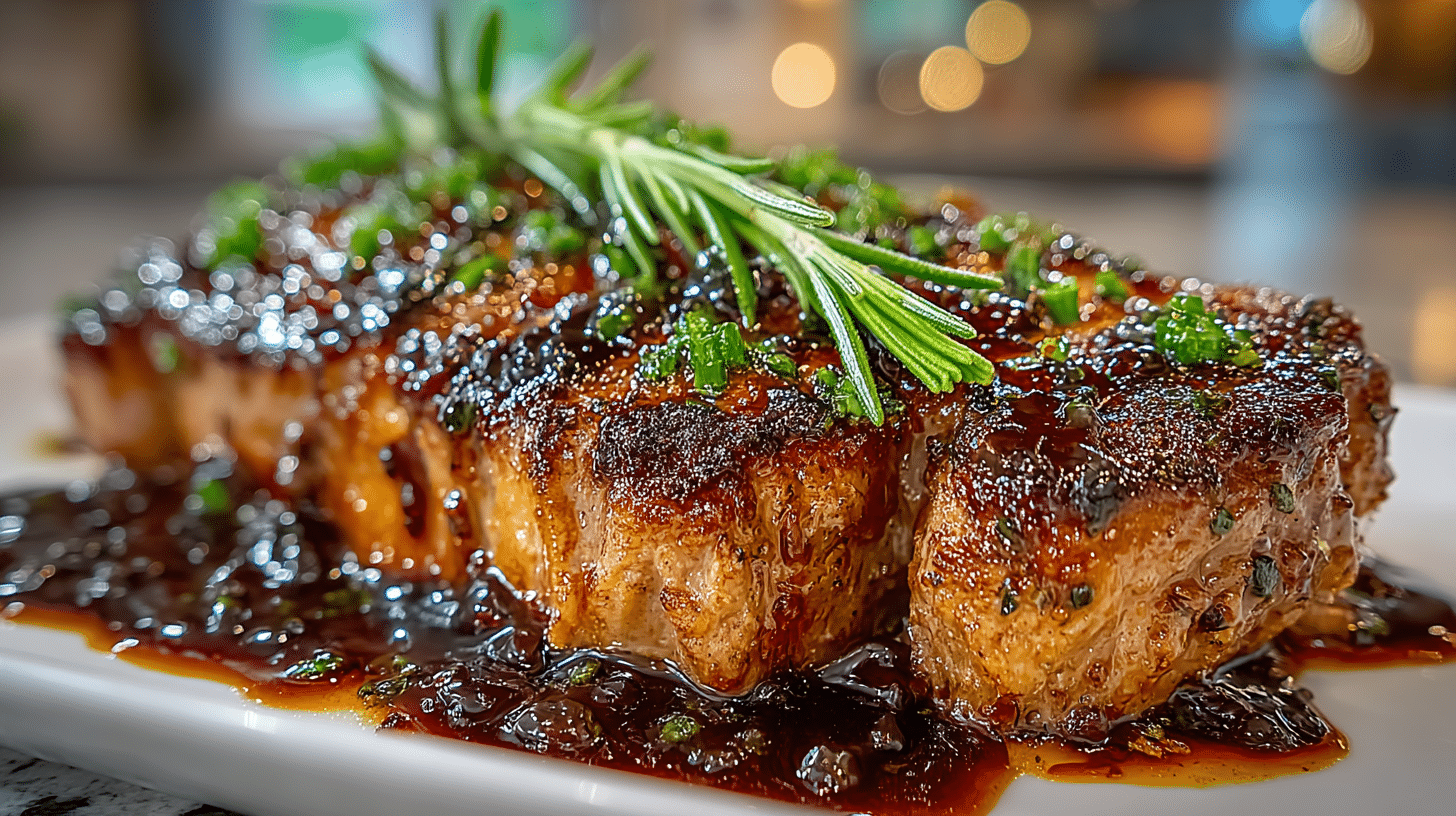 pan-seared Rib Eye Steak with Rosemary-Port Sauce